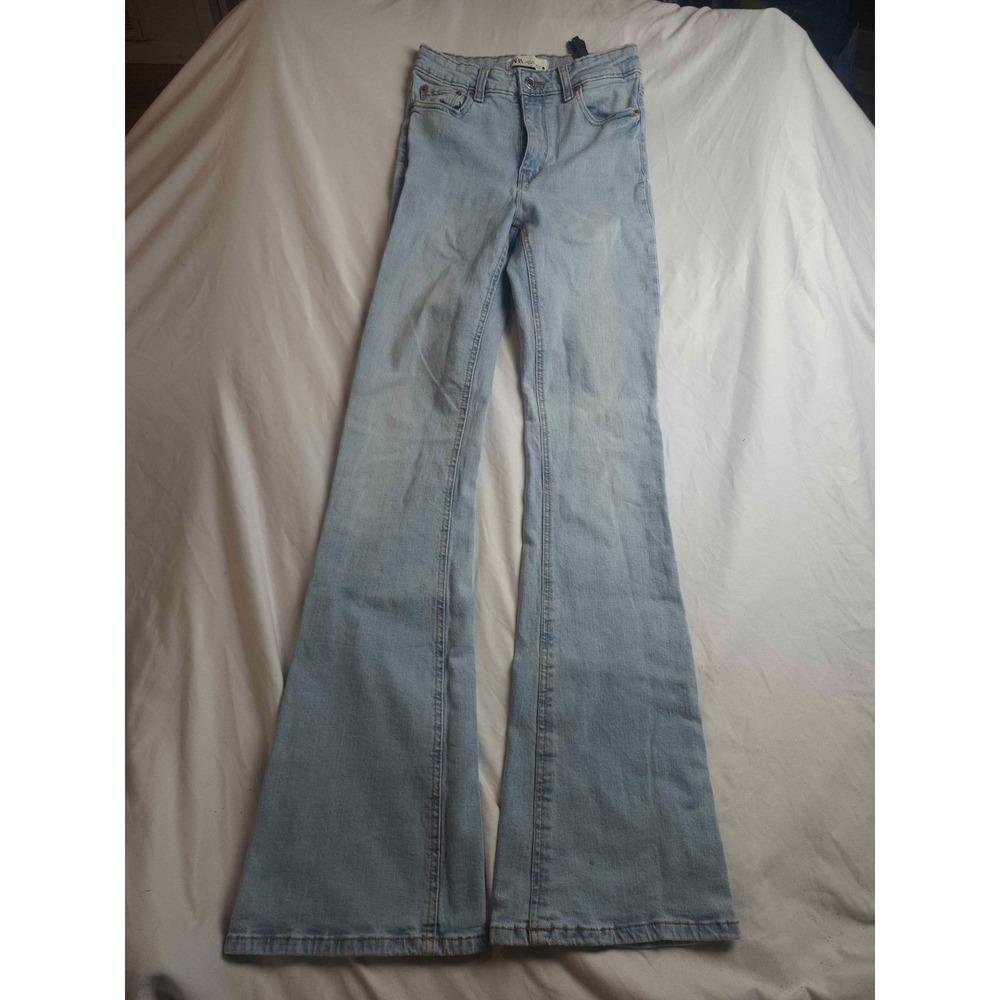 Zara Flared Jeans Womens Size 4 Blue Denim High Waist Retro Casual Bell Bottom